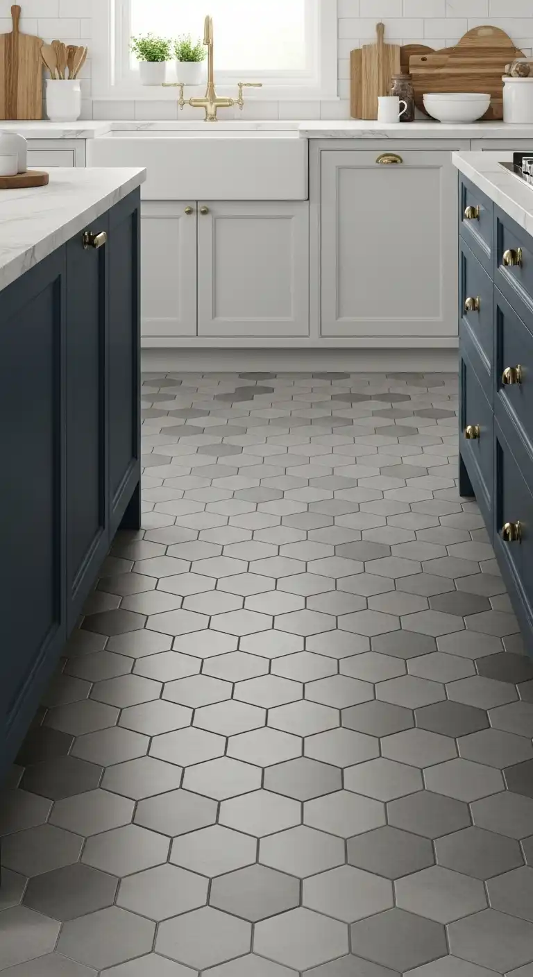 22 Stylish Grey Kitchen Flooring Ideas for a Sophisticated Look 22 21. Grey Hexagon Tiles