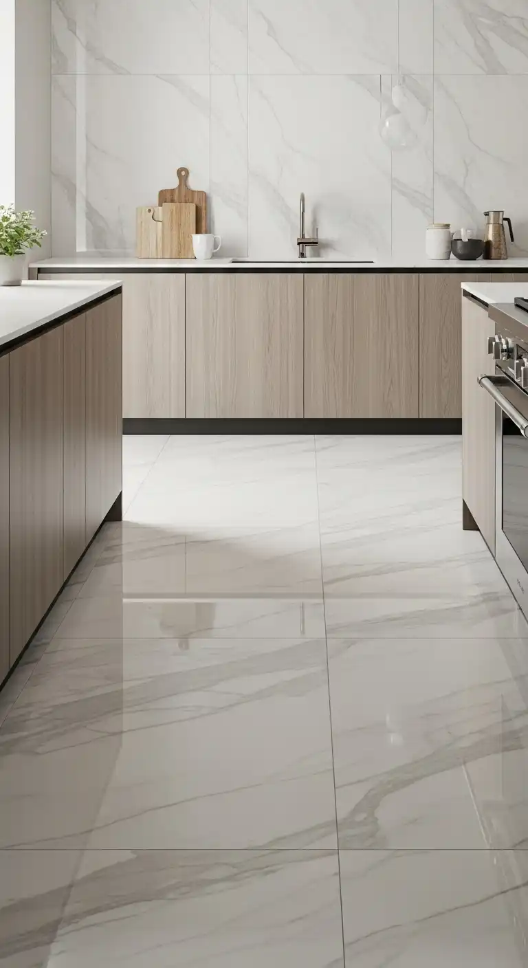 18 Elegant Kitchen Flooring Ideas for a Timeless and Luxurious Space 4 3 Large Format Porcelain Tiles