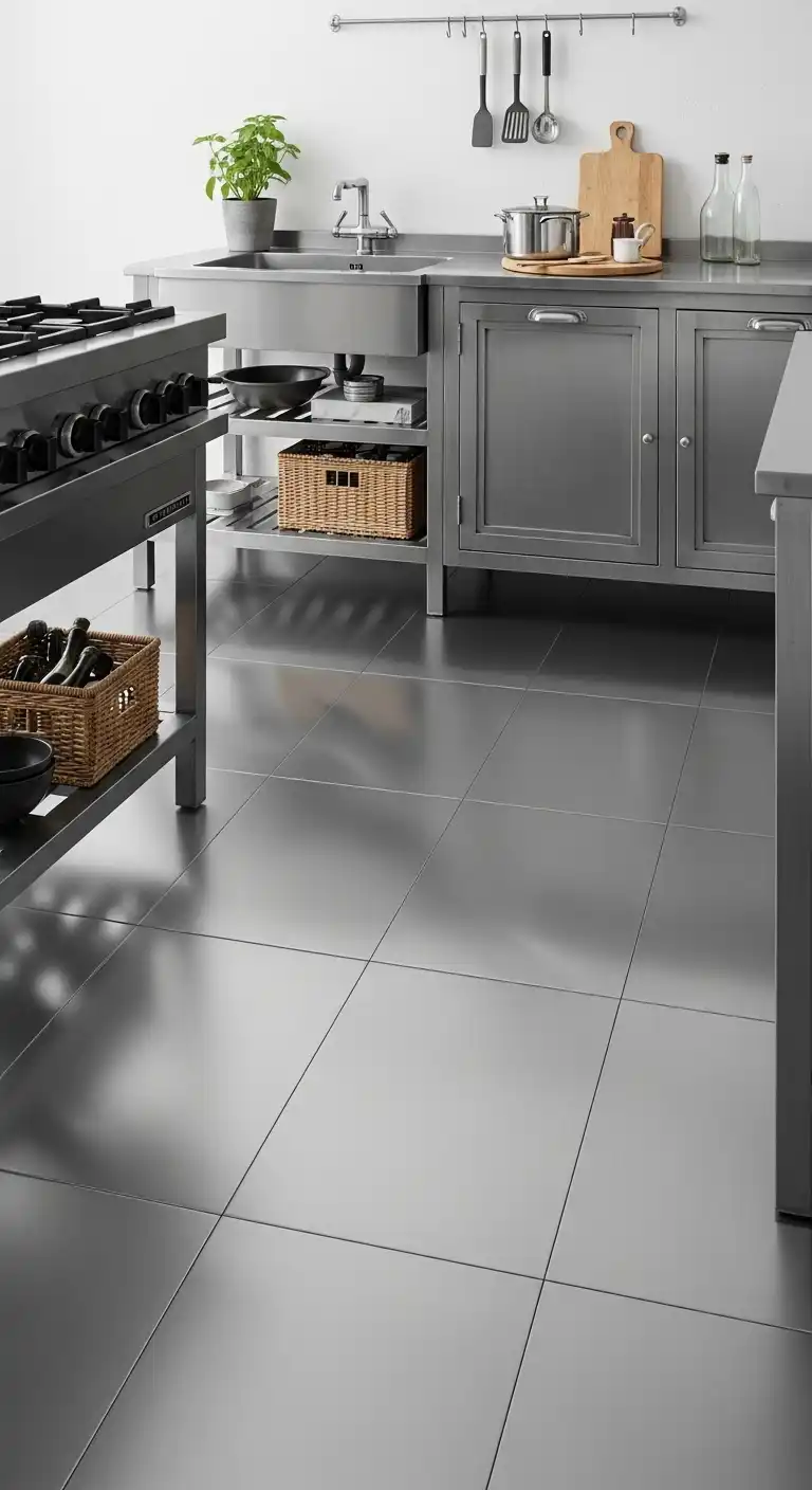 18 Industrial Kitchen Flooring Ideas for a Chic and Raw Aesthetic 5 4. Metal Tiles