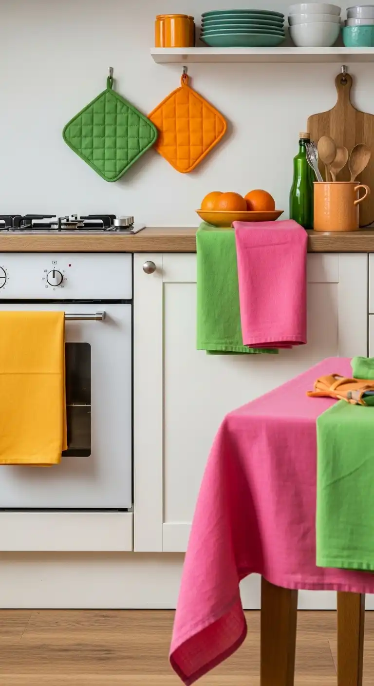 From Dull to Delightful: 19 Easy Ways to Add Color to Kitchen 6 5. Use Bright Kitchen Linens