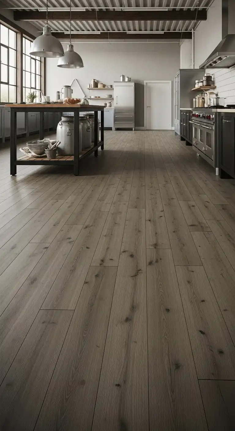 18 Industrial Kitchen Flooring Ideas for a Chic and Raw Aesthetic 7 6. Vinyl Planks