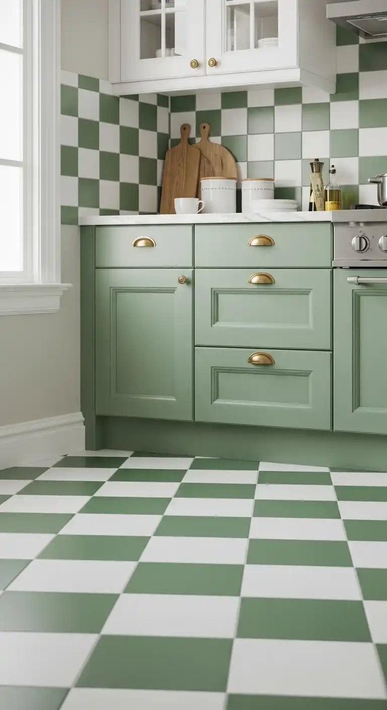 7 Green and White Checkerboard Tiles