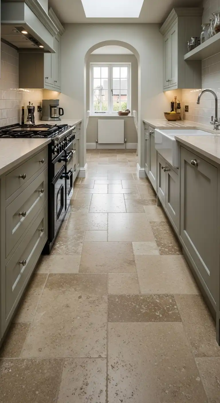 17 Best Galley Kitchen Flooring Ideas for a Sleek and Practical Design 9 8. Natural Stone Sophistication