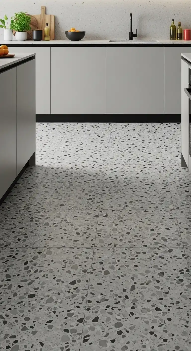 22 Stylish Grey Kitchen Flooring Ideas for a Sophisticated Look 10 9. Grey Terrazzo Flooring