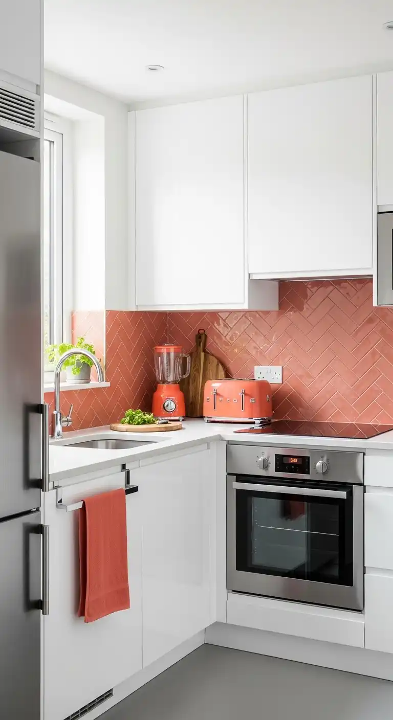 A compact modern kitchen with sleek white cabinetry