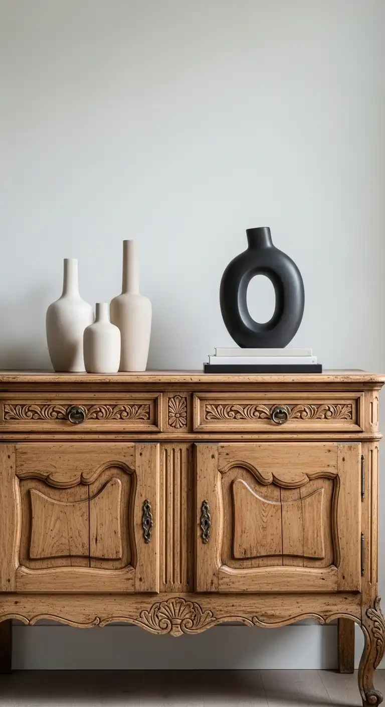 Antique Sideboard with Modern Decor Accents