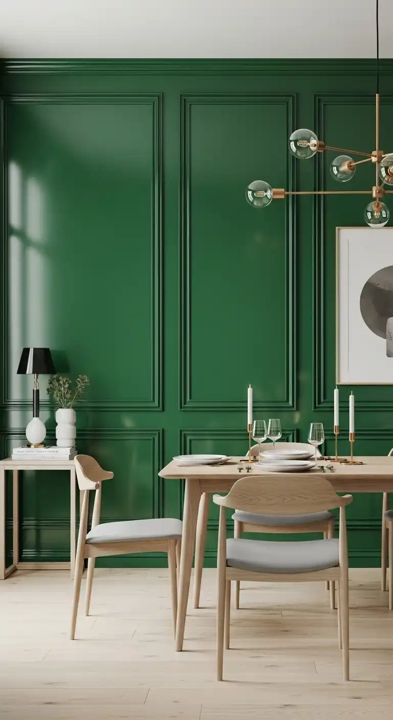 Bold Emerald Paneling with Minimalist Decor