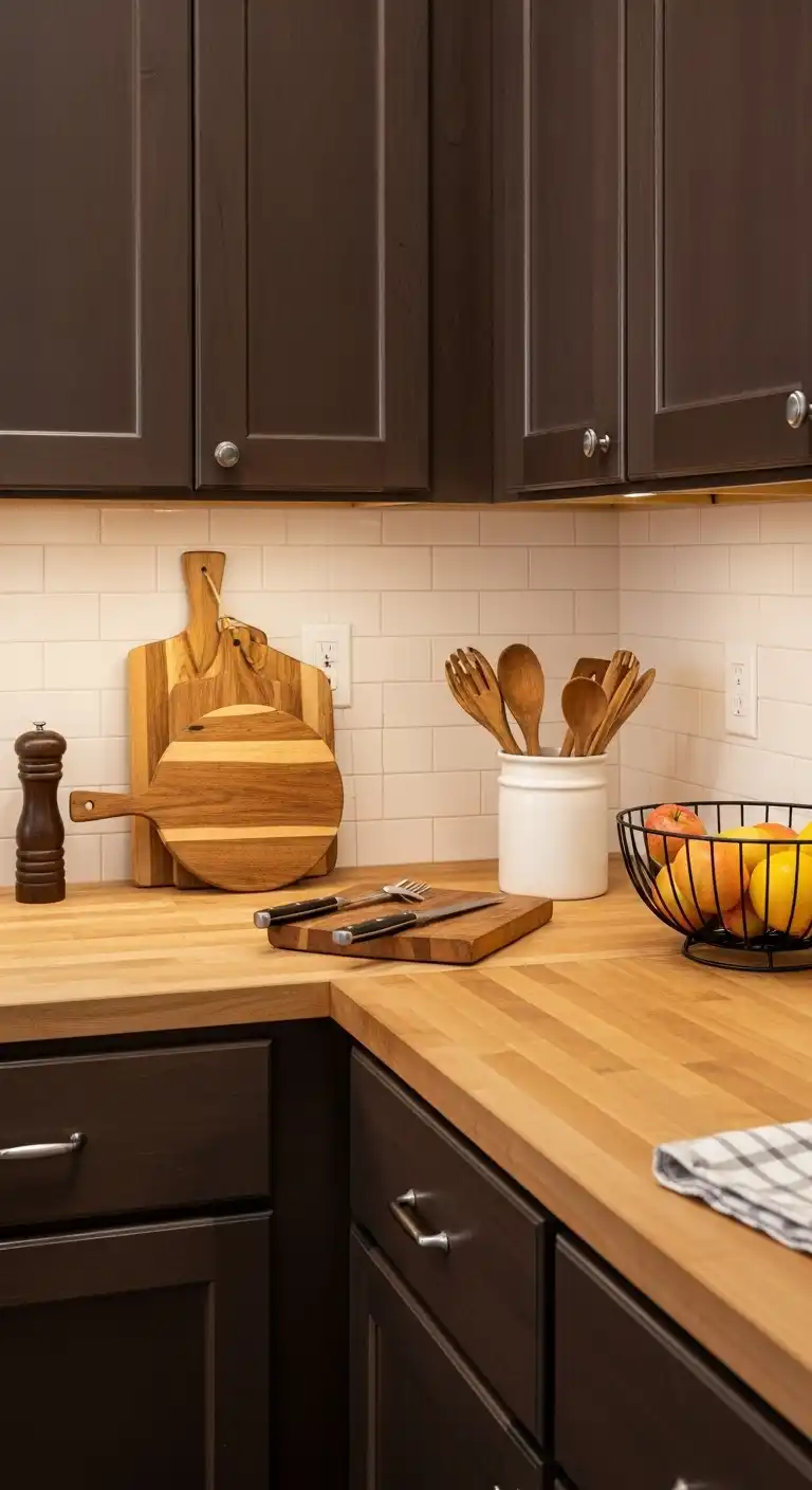 Kitchen Color Ideas for Brown Cabinets: 23 Stylish Choices 13 Butcher Block Countertops for Natural Warmth