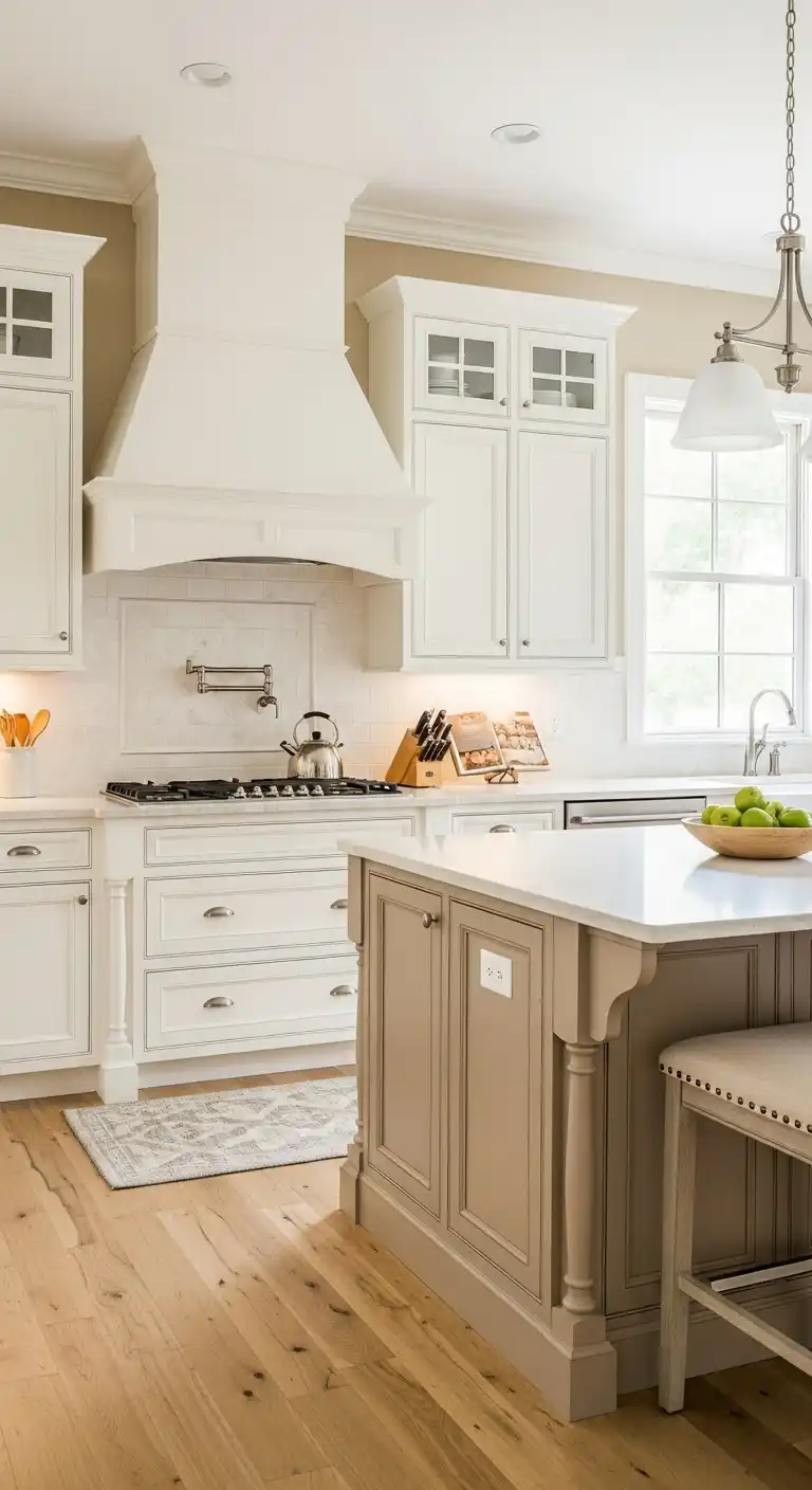 Timeless Style: 18 Evergreen Food Kitchen Cabinet Color Combinations 8 Buttermilk White and Caramel Beige