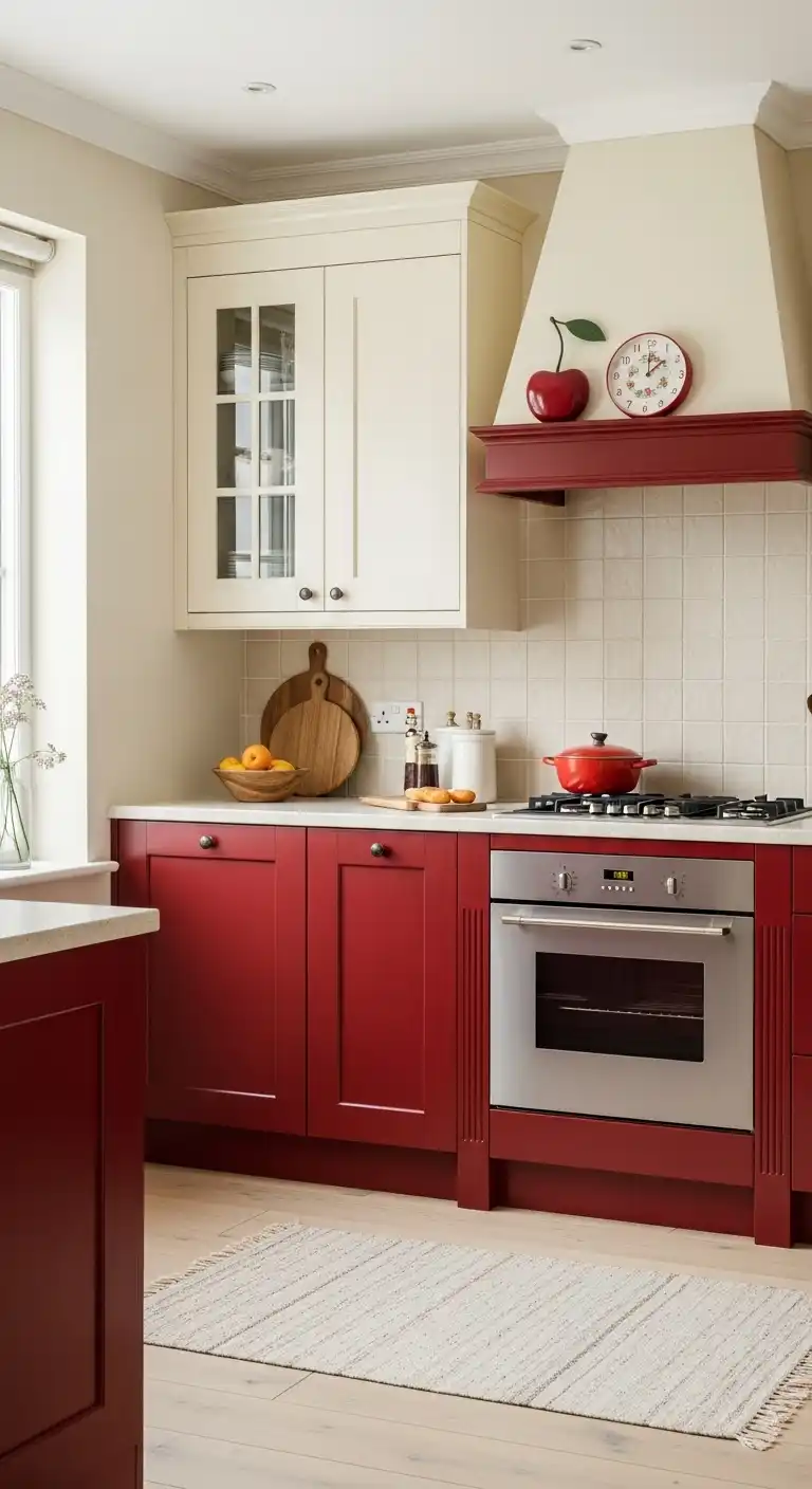 Timeless Style: 18 Evergreen Food Kitchen Cabinet Color Combinations 5 Cherry Red and Soft Cream