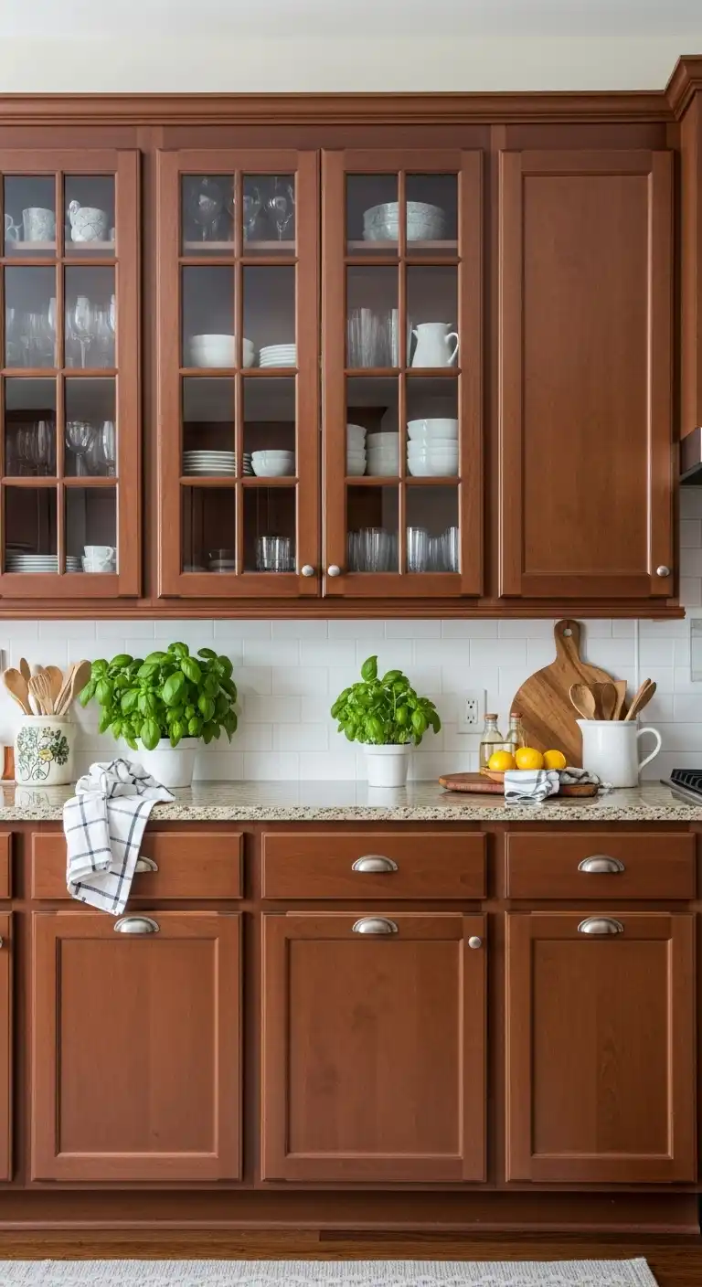 Timeless Style: 18 Evergreen Food Kitchen Cabinet Color Combinations 15 Cocoa Brown and Fresh Basil