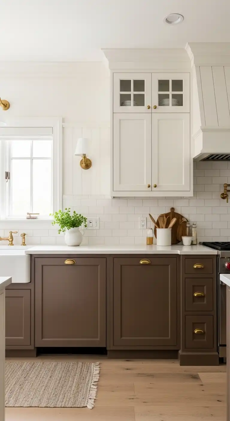 Kitchen Color Ideas for Brown Cabinets: 23 Stylish Choices 2 Creamy White Walls for a Timeless Contrast