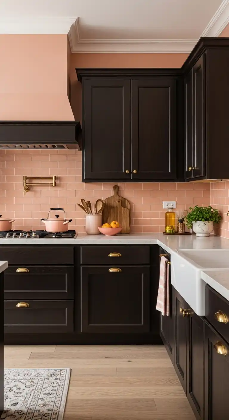 Timeless Style: 18 Evergreen Food Kitchen Cabinet Color Combinations 9 Dark Chocolate and Soft Peach