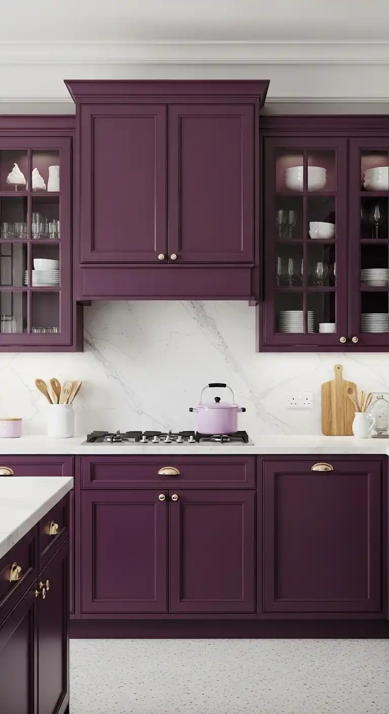 Timeless Style: 18 Evergreen Food Kitchen Cabinet Color Combinations 17 Deep Plum and Soft Meringue