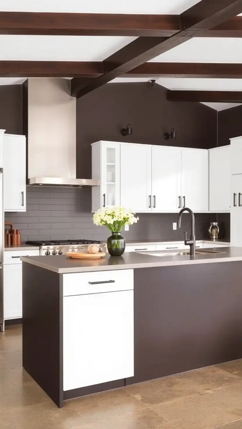 13 Stylish Kitchen Cabinet Color Ideas Two Tone Brown and White 3 Espresso and Crisp White Contrast
