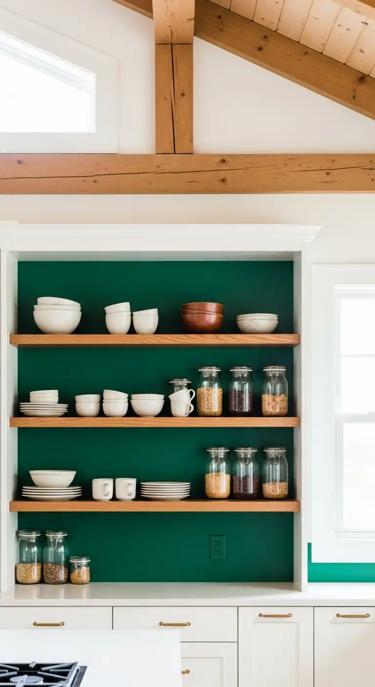Forest Green Feature Wall and Natural Wood Elements