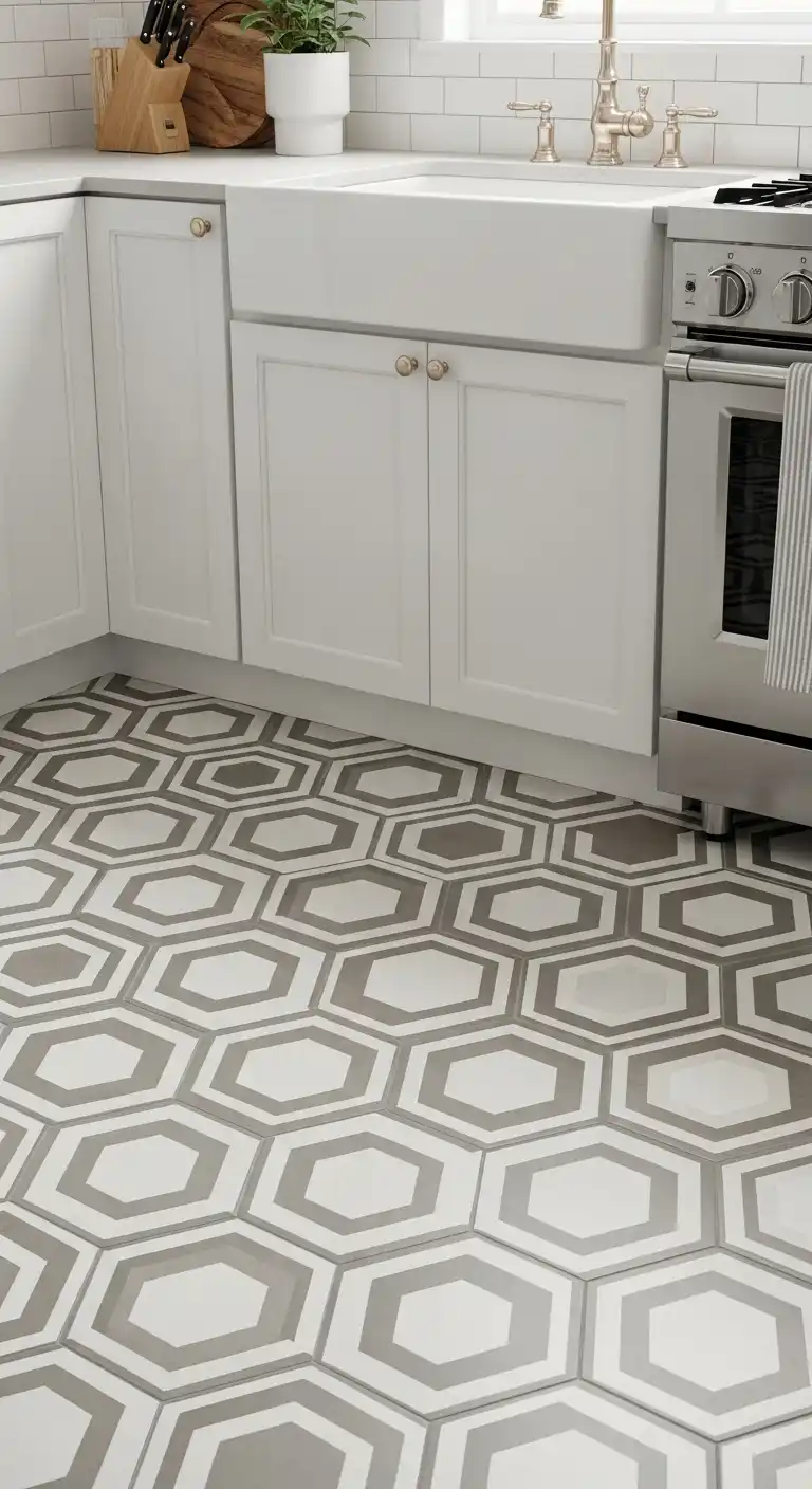 18 Elegant Kitchen Flooring Ideas for a Timeless and Luxurious Space 17 Geometric Ceramic Tiles