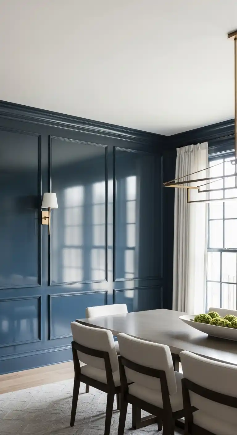Glossy Navy Paneling with Summer Light Reflection