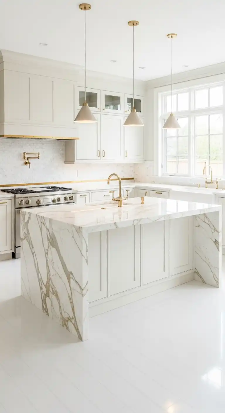 Glossy White Floor in an Ivory Kitchen