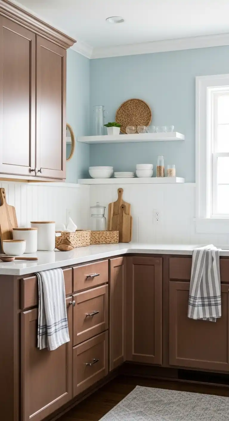 Kitchen Color Ideas for Brown Cabinets: 23 Stylish Choices 15 Light Blue Walls for a Breezy Feel