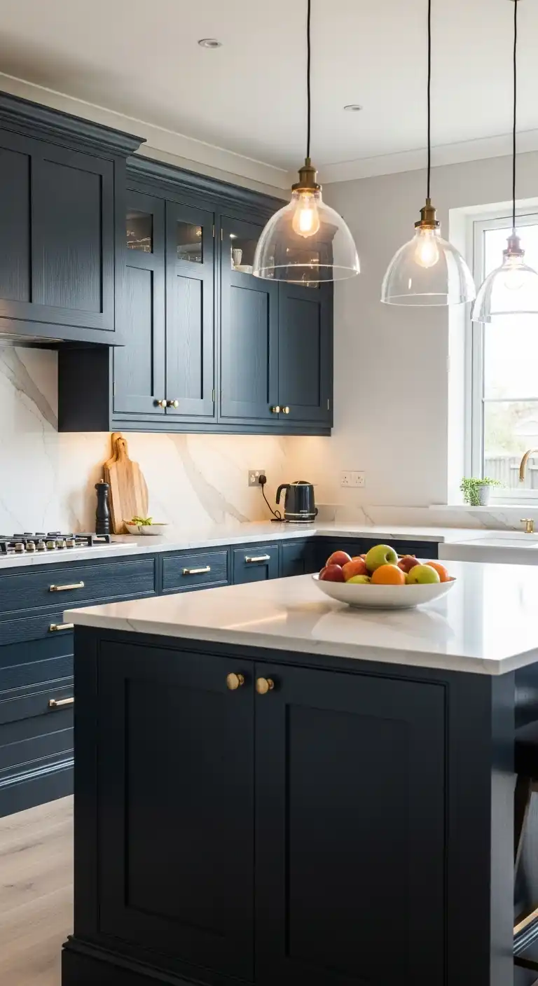 Luxurious Midnight Blue Cabinets with Gold Hardware