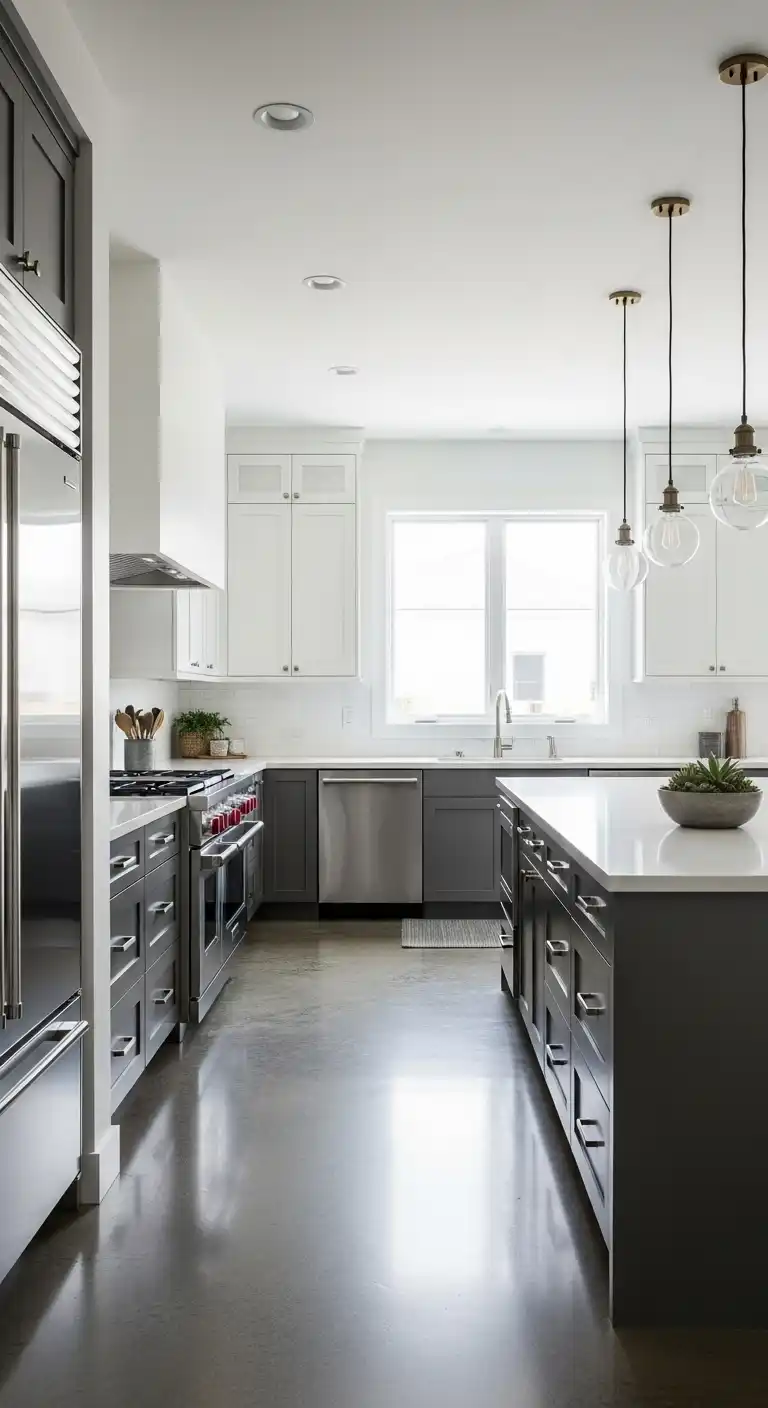 Modern Industrial Kitchen with Charcoal Cabinets