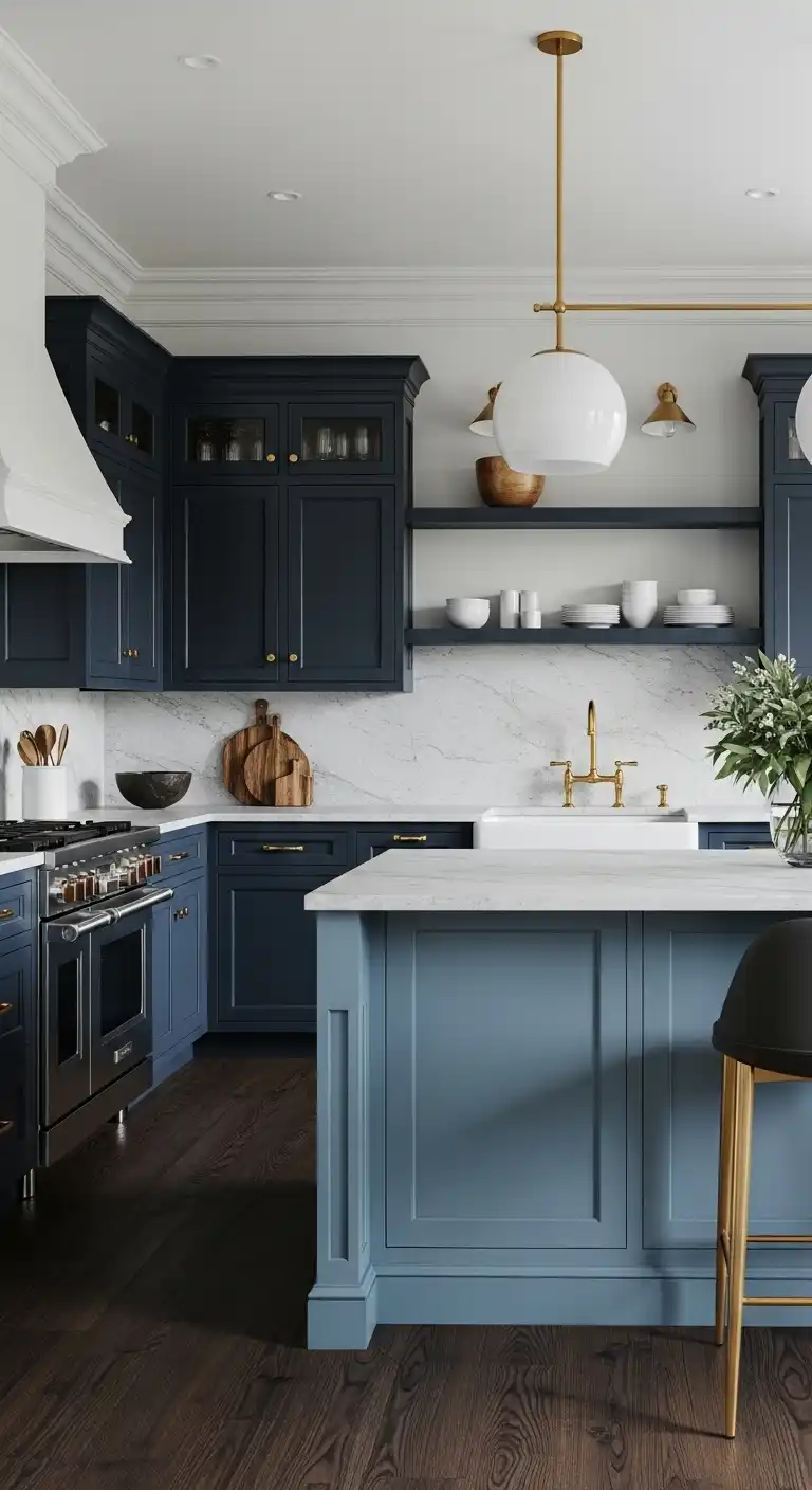 Navy Cabinets for a Monochromatic Look