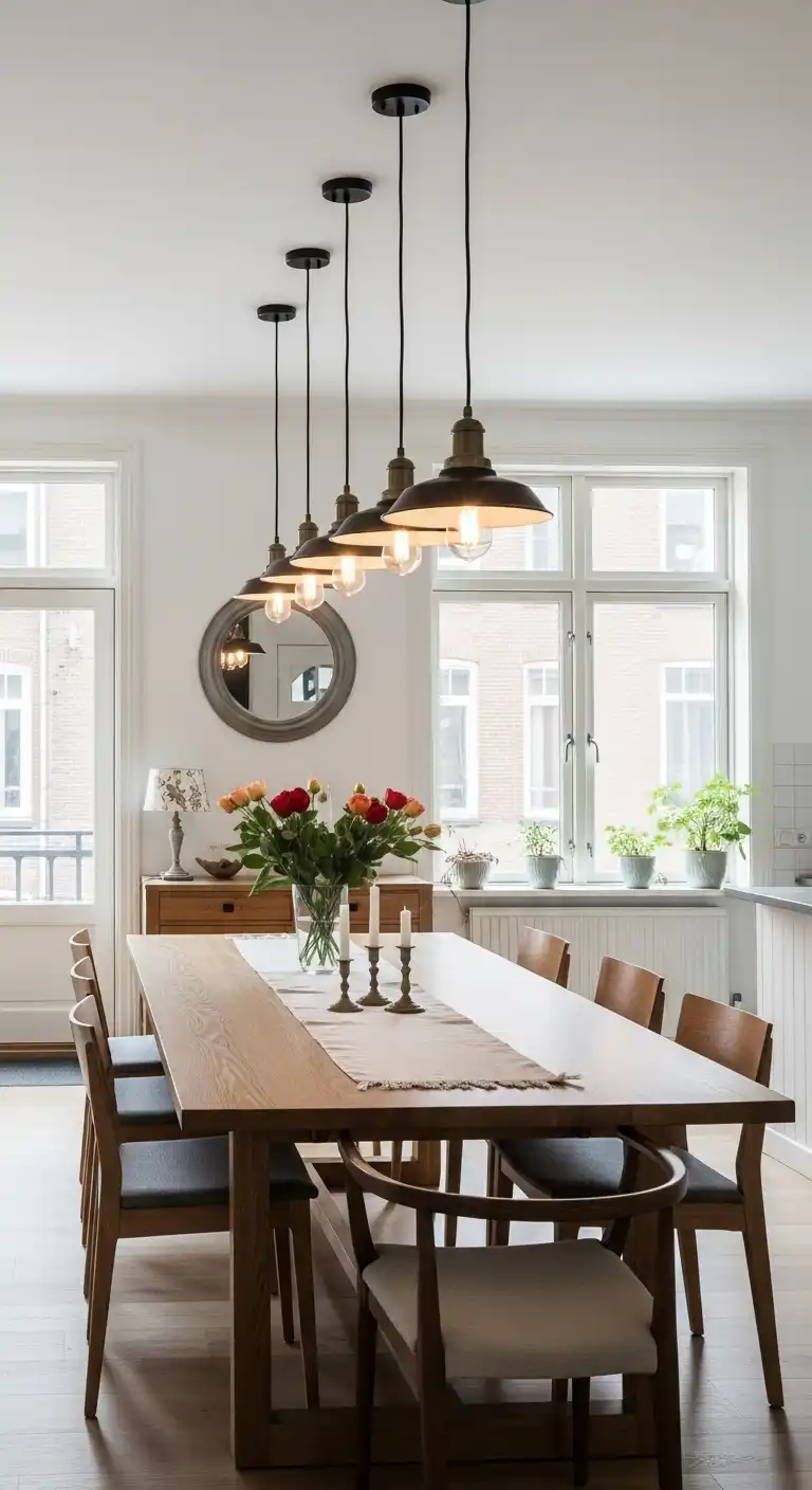 Pendant Lights in an Open Dining Space