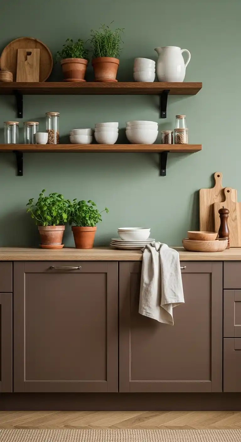 Kitchen Color Ideas for Brown Cabinets: 23 Stylish Choices 3 Sage Green Accents for an Earthy Touch