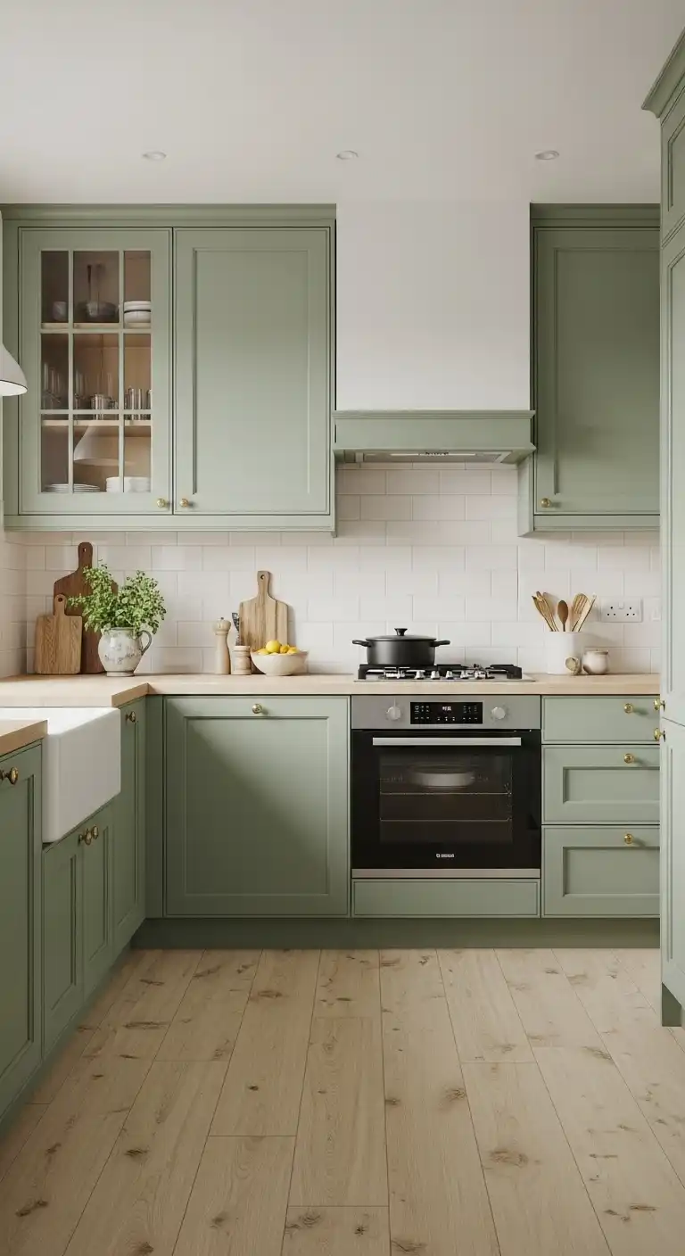 Timeless Style: 18 Evergreen Food Kitchen Cabinet Color Combinations 6 Sage Green and Warm Oatmeal
