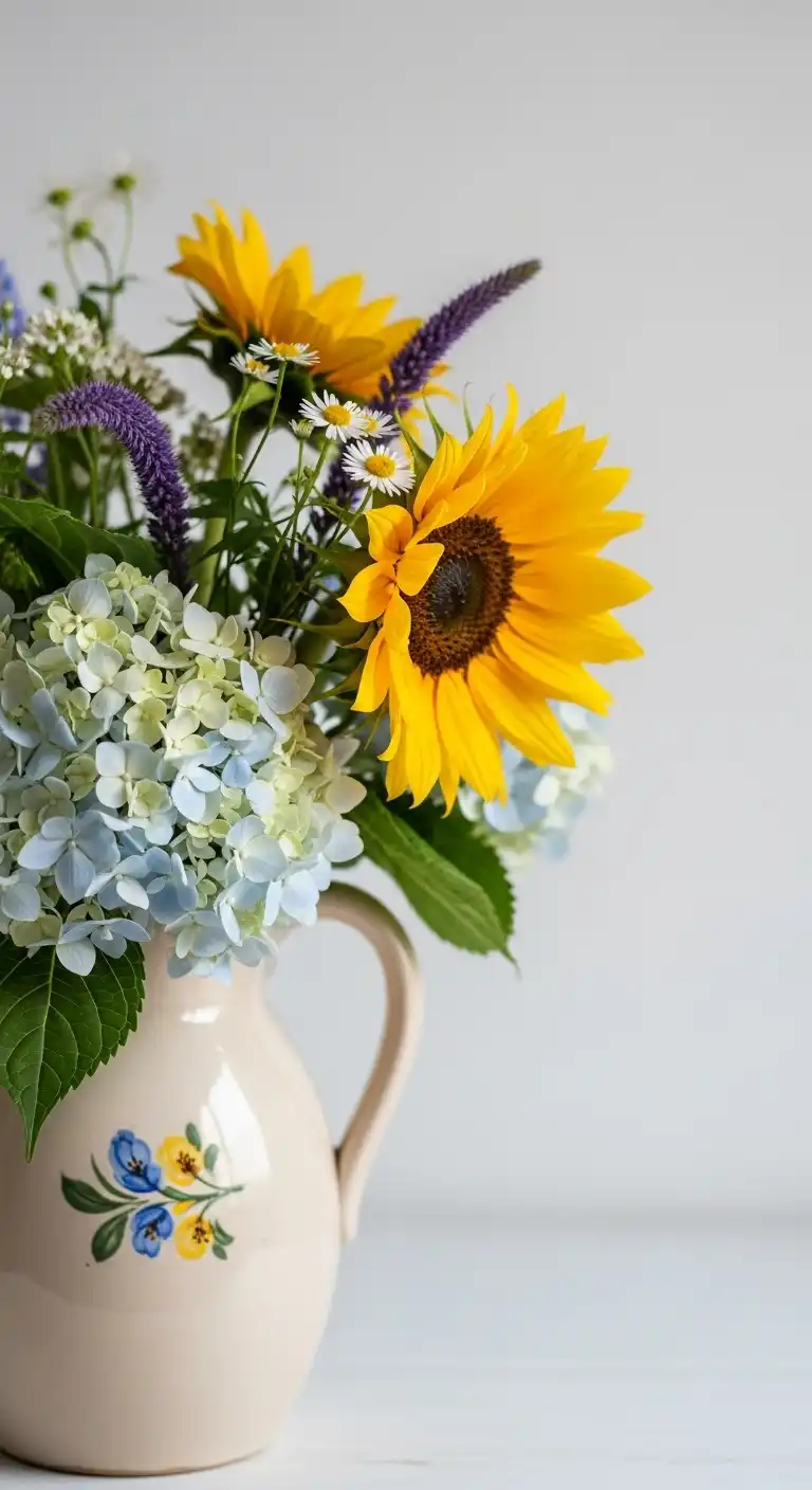 Summer Floral Arrangement in Vintage Vase