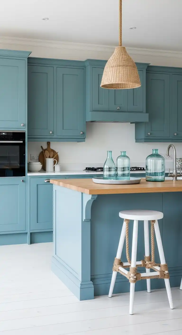 Teal Cabinets for a Coastal Charm