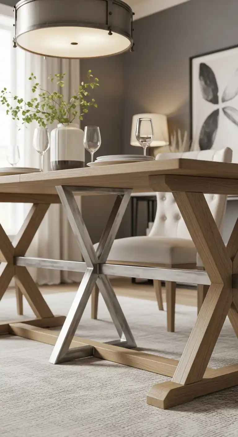 Transitional Dining Room Focused on Table Base Design