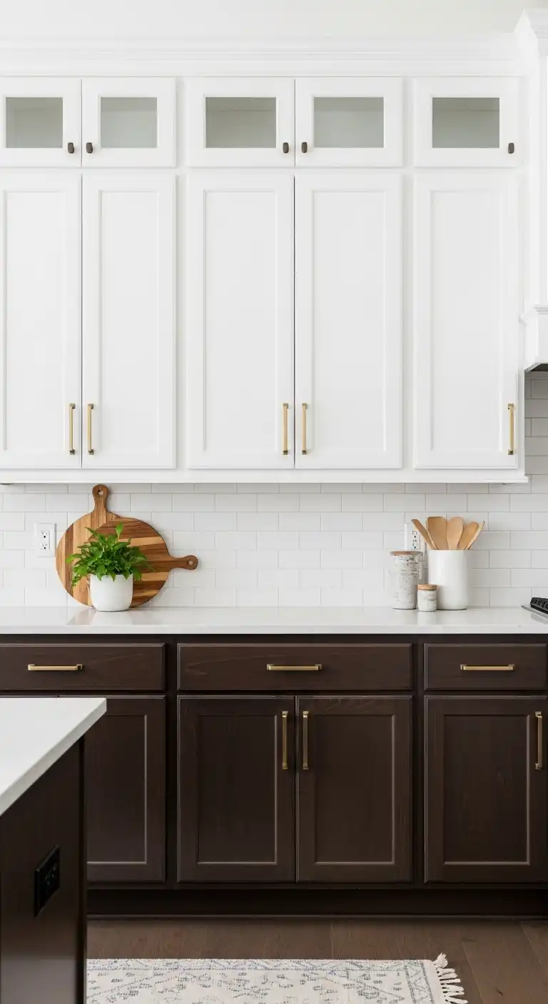 Kitchen Color Ideas for Brown Cabinets: 23 Stylish Choices 10 Two Tone Brown and White Cabinets for Dynamic Contrast