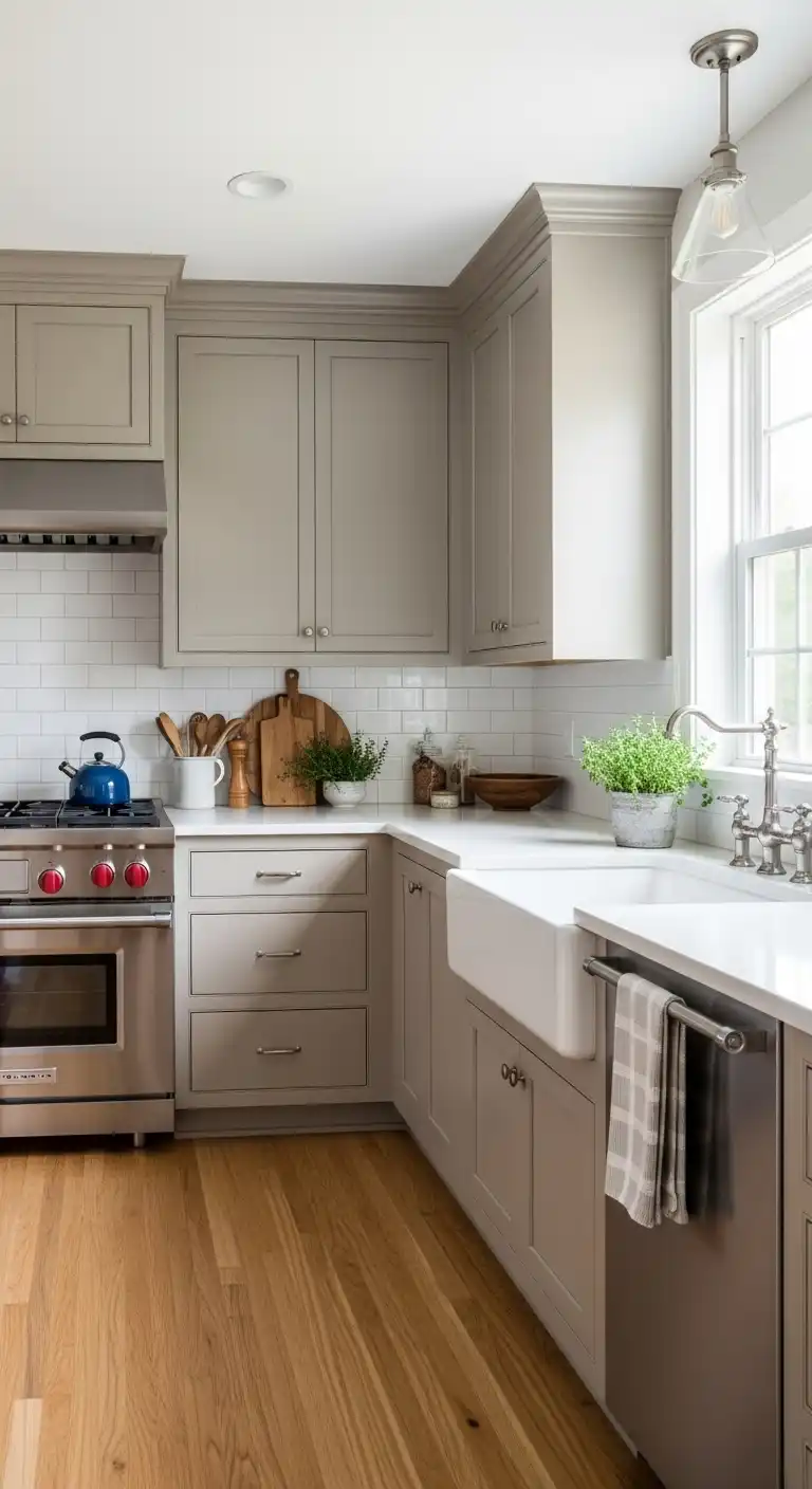 Timeless Style: 18 Evergreen Food Kitchen Cabinet Color Combinations 19 Warm Taupe and Fresh Thyme