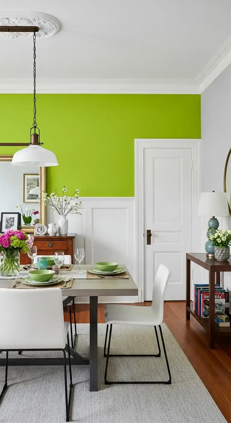 bold lime green accent wall