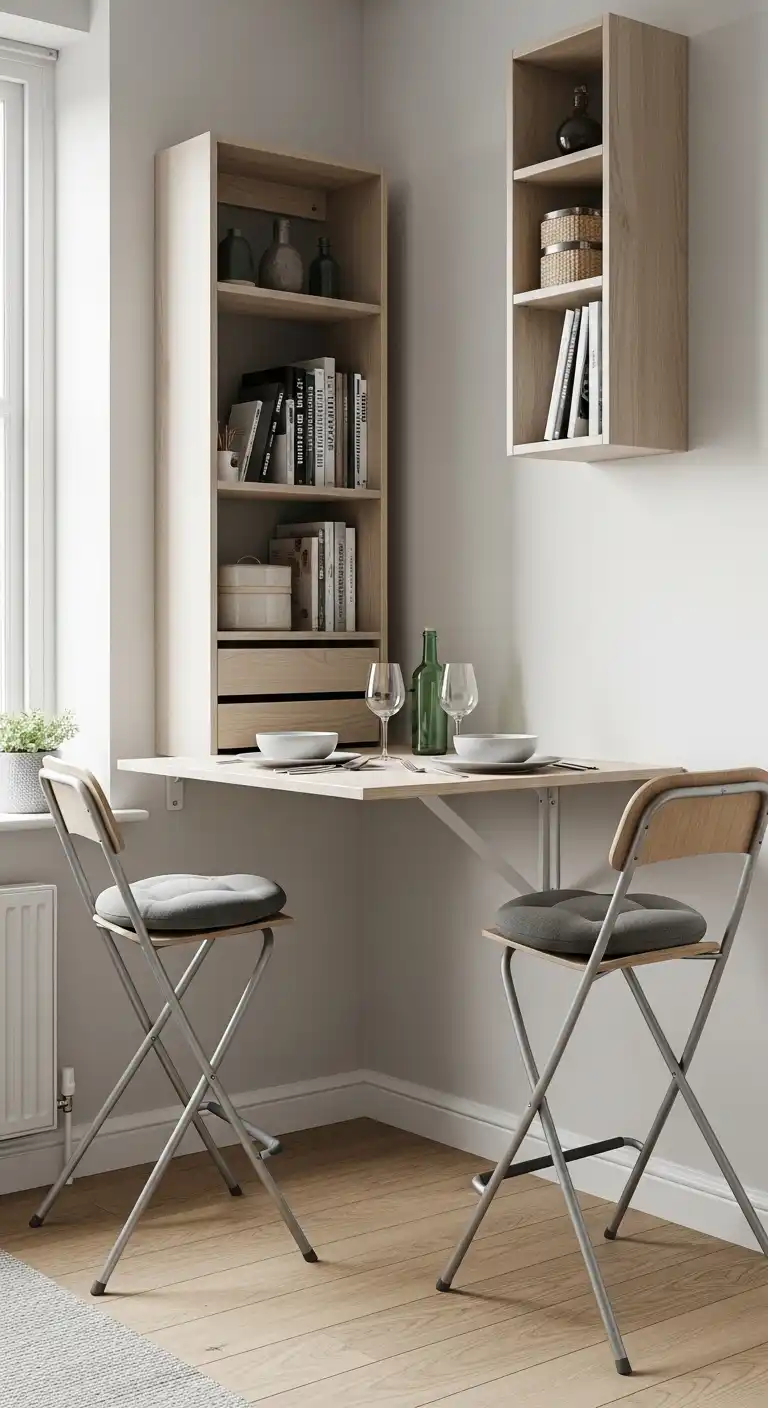 13 Floating wall‑mounted table for ultra‑tight areas