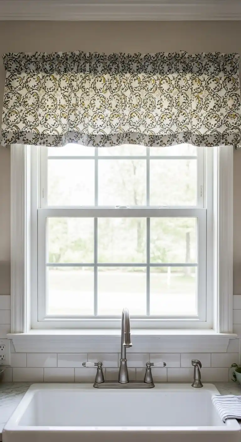 Kitchen Window Ideas Over the Sink: 17 Stylish Inspirations 15 14. Patterned Valances for a Pop of Style