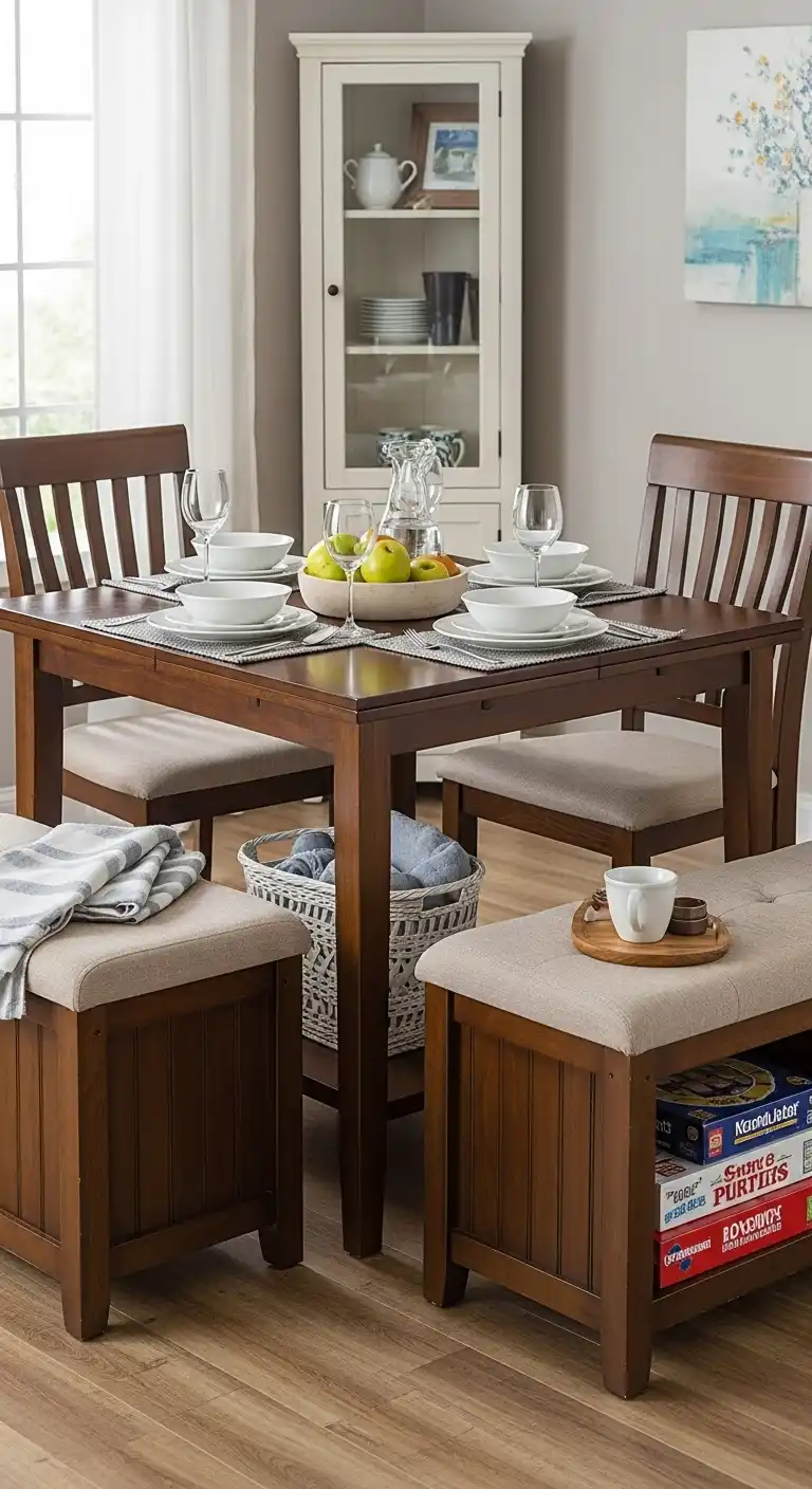 22 Integrate multifunctional furniture–think storage ottomans