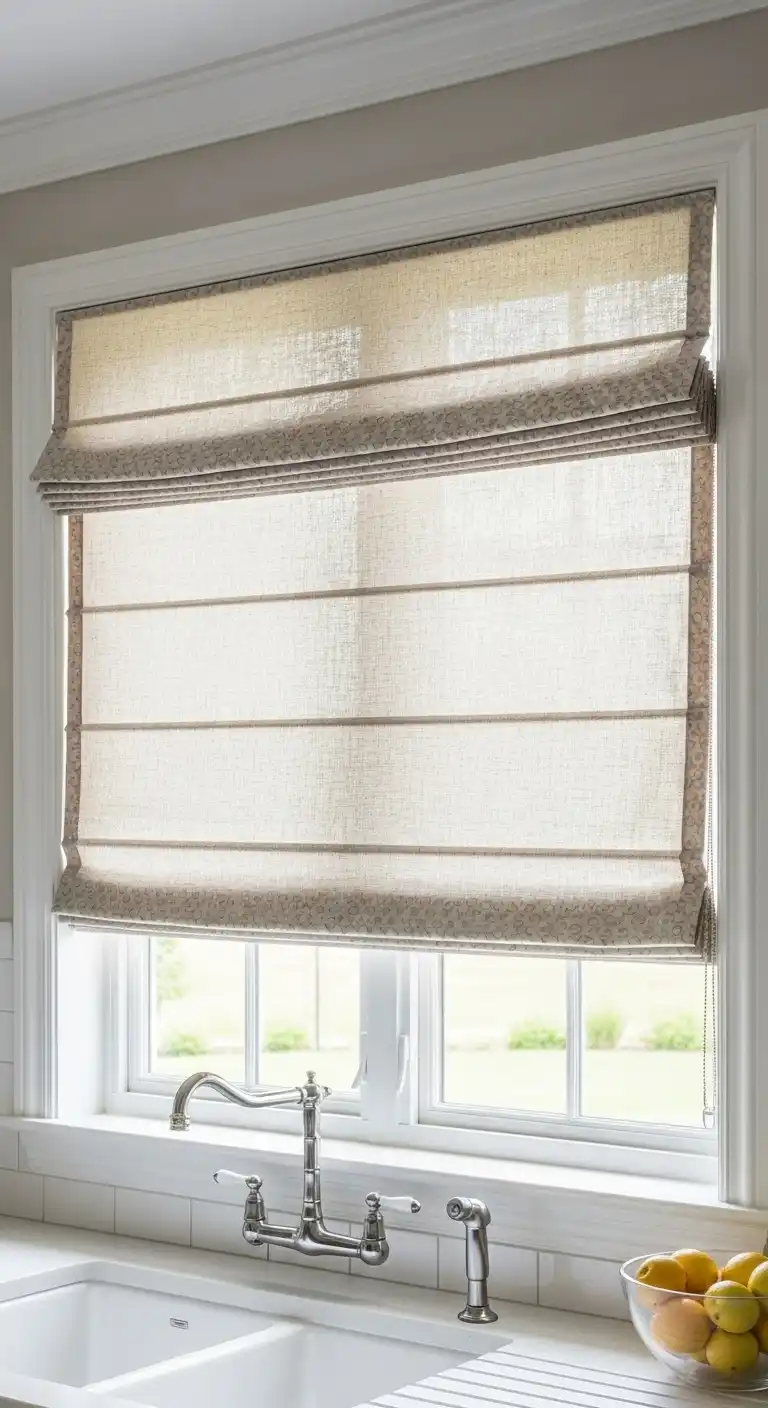 Kitchen Window Ideas Over the Sink: 17 Stylish Inspirations 5 4. Roman Shades for Soft Elegance