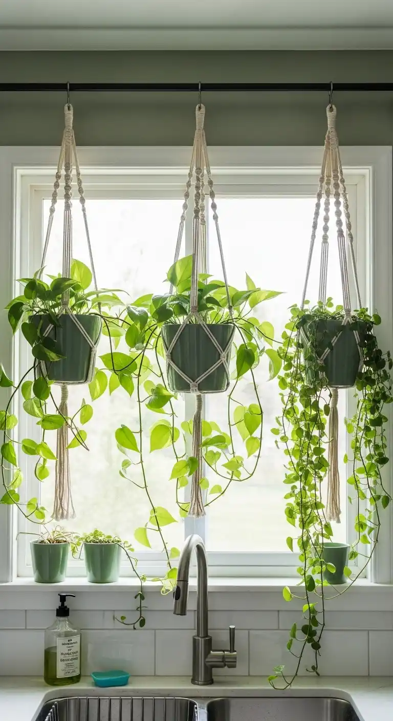 Kitchen Window Ideas Over the Sink: 17 Stylish Inspirations 7 6. Hanging Planters for Greenery