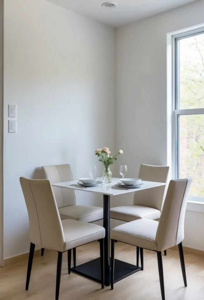 Opt for slim, upholstered chairs to combine comfort with space efficiency