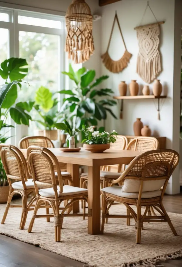 2) Incorporate natural fiber chairs like rattan or wicker