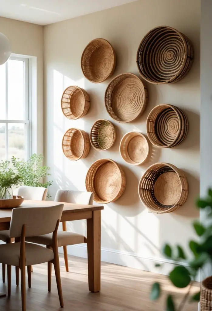 12) Display woven baskets as wall decor or storage