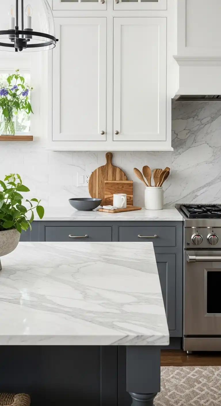 1) Use marble slabs for a timeless, elegant kitchen look