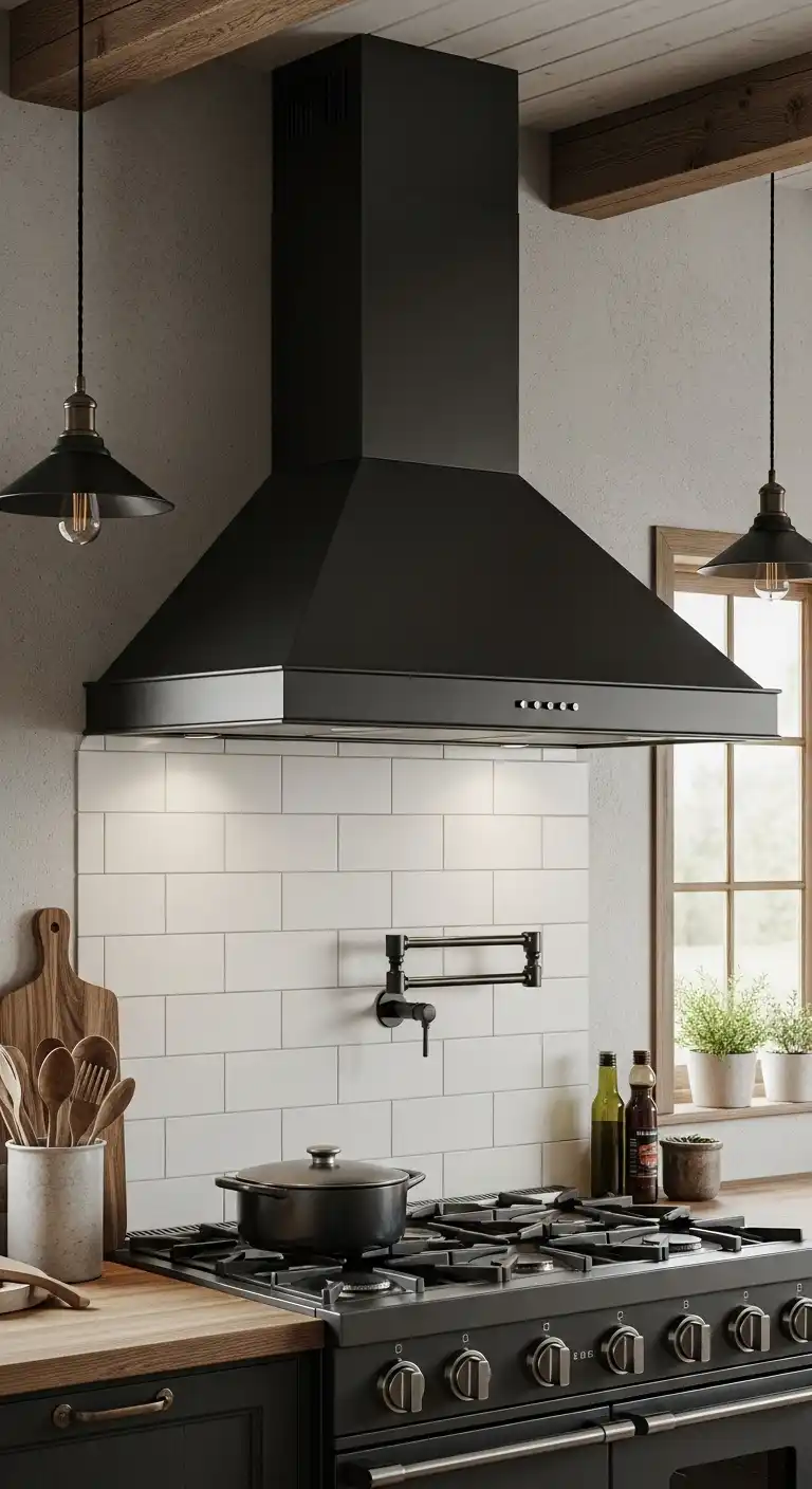 10) Blackened steel range hood