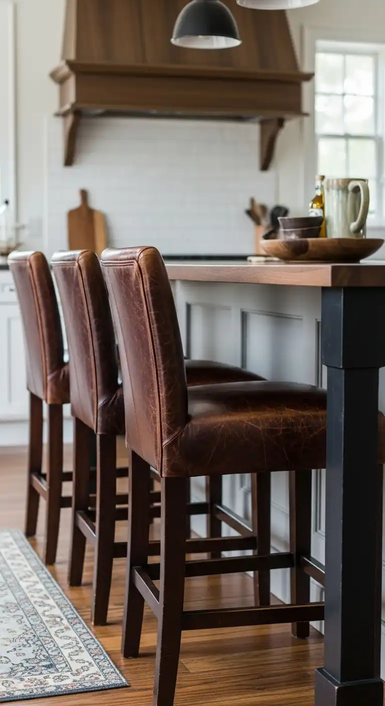 10) Worn leather bar stools