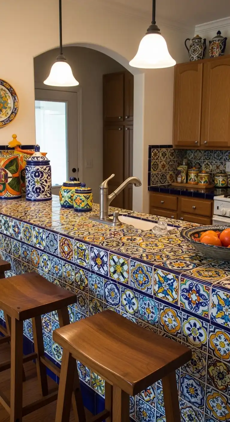 11) Brightly Painted Mexican Tile Counter Bar