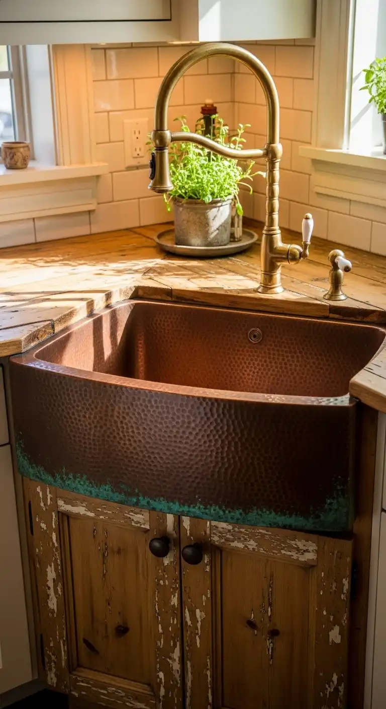 Corner Kitchen Sink Ideas You’ll Love: 21 Inspiring Designs 12 11. Copper Corner Sink
