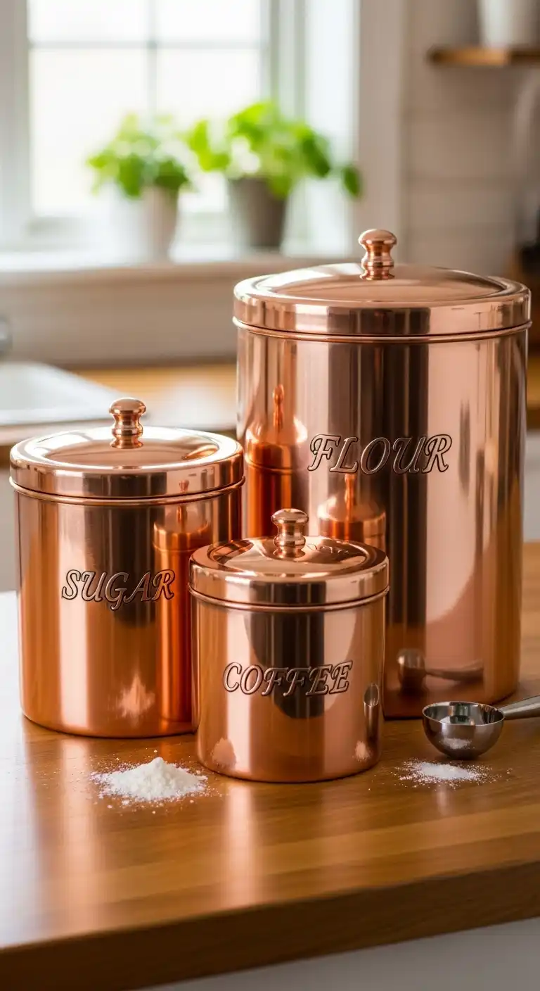 12) Display a set of copper canisters for dry goods